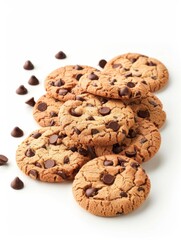 Cookies Isolated. Delicious Chocolate Chip Cookies on White Background with Tasty Chocolate Chips