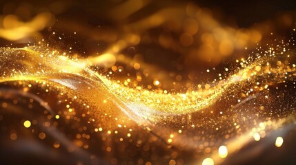 Gold Wave Design Element. Abstract Shiny Color with Bright Glow for Magical Holiday Banner