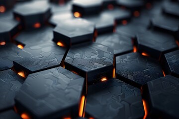 Obraz premium Futuristic Hexagonal Pattern with Glowing Orange Accents