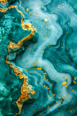 A beautiful and noble abstract background depicting the texture of marble in cool blue tones with elements of gold. The concept of luxury in promotions and campaigns
