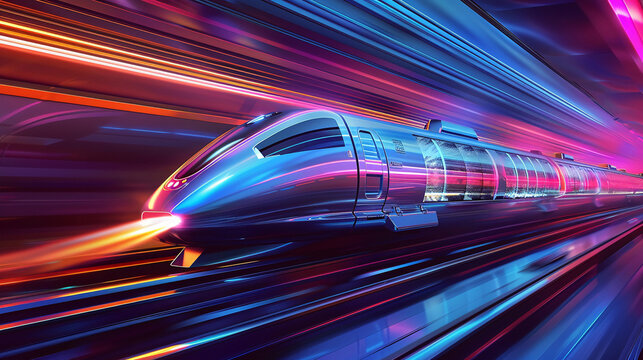 High-speed transportation concept with hyperloop and maglev trains.