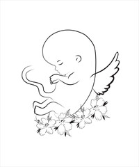 Handdrawn line art style mom and baby illustration art.
