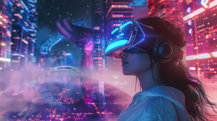 Woman with virtual reality VR, Metaverse digital