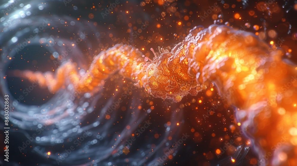 Poster a microscopic view of a newly discovered cell type or biological process, revealing the intricate wo