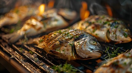 Delicious Grilled Fish with Herbs and Spices on a Barbecue Grill