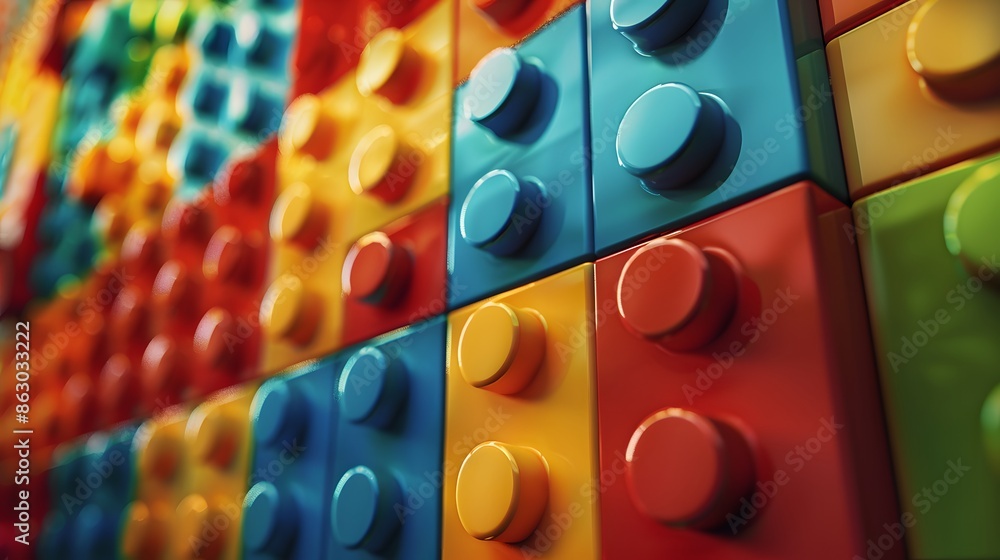 Poster close-up of colorful interlocking building blocks