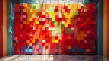 Vibrant 3D Pixel Art Installation in Modern Gallery