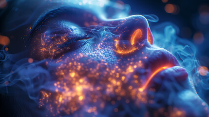 Lung health visualization Person sleep apnea glowing depiction of the airway showing obstruction during sleep