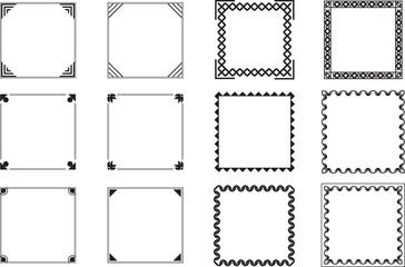 Set of 12 Square desorative frames, vector square frames,. 