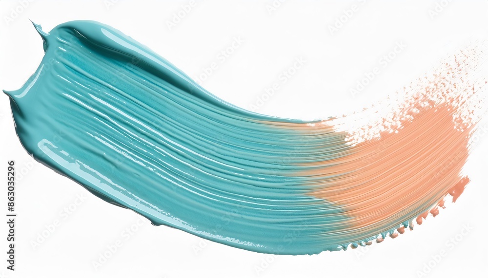 Poster blending turquoise and peach paint to create a gradient on a blank canvas