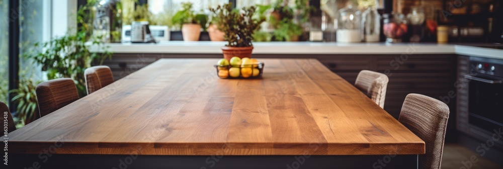 Poster wooden table in modern interior.