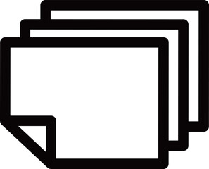 三枚の用紙の黒の線画アイコン