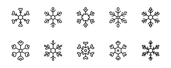 Set of snowflakes icons in linear style.