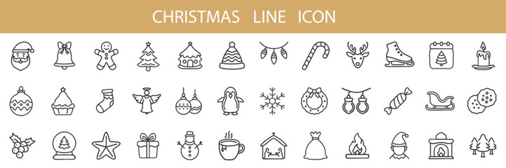 set of Christmas and New Year icons on white.