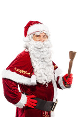 santa claus with ring bell studio portrait on white background