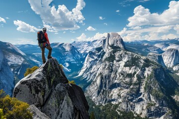 A mountaineer ascends a lush Yosemite peak under the August sun marking the US National Park Service Birthday