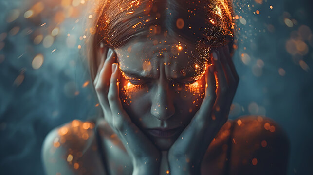 Mental health visualization Person experiencing somatic symptom disorder Exhaustive image inspection of brain showing physical symptoms linked to psychological distress