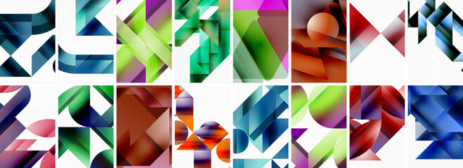 Triangles and circles abstract shapes templates set