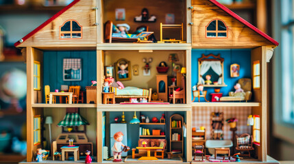 Interior of a wooden dollhouse