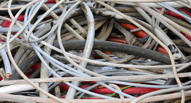 old waste electrical cables now destined for recycling to recover the precious copper inside them