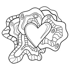 Creative fantasy doodle abstraction for coloring book, crazy surrealistic card isolated on white.