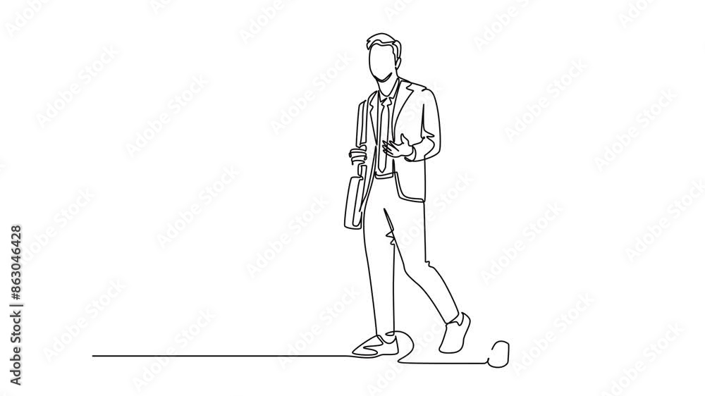 Aufkleber animated self drawing of continuous line draw of two young success company manager take a walking an