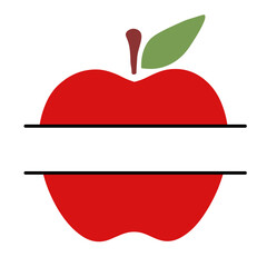 A red apple with a green leaf, split border