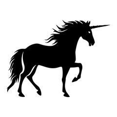 A black silhouette of a unicorn with a flowing mane