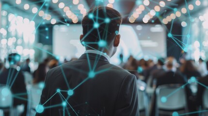 Male CEO in charcoal grey suit, torso view, networking at global forum, sleek conference room backdrop, symbolizing global corporate influence, digital tone, Triadic Color Scheme