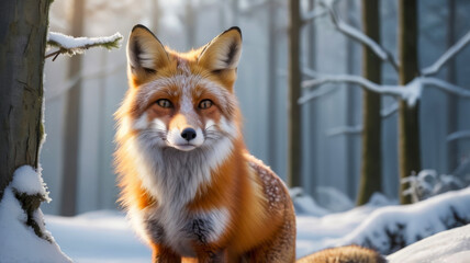 Fototapeta premium Winter Fox in Snowy Forest