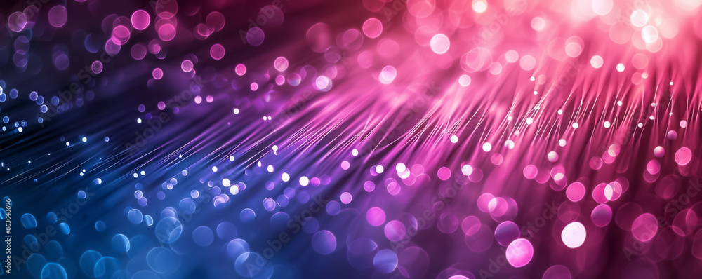 Poster Fast data transfer concept with abstract background of fiber optic cables and bokeh effect, futuristic design