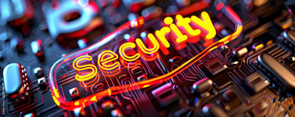 Poster 3D rendering of glowing neon 