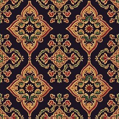 Exquisite Thai Style Abstract Fabric Design with Floral and Geometric Motifs, Seamless Pattern for Textiles and Decor