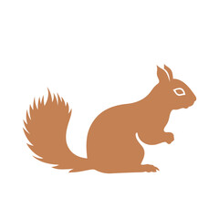 A brown squirrel with a bushy tail sitting on a white background