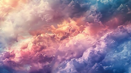 Fototapeta premium Ornamental clouds Dramatic sky Epic storm cloudscape Soft sunlight Panoramic image texture background graphic resources design copy space Meteorology heaven hope peace concept : Generative AI