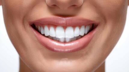 Fototapeta premium White Teeth Smile. Young Woman with Perfectly Whitened Teeth Symbolizing Dental Health