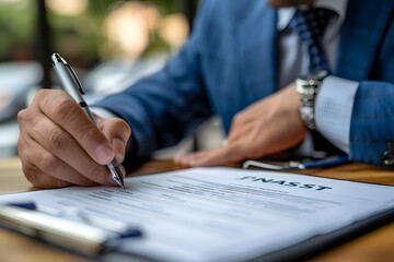 Business Professional Signing Important Document on Clipboard