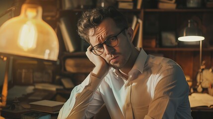 Overworked minded man thinking about way to complete task : Generative AI