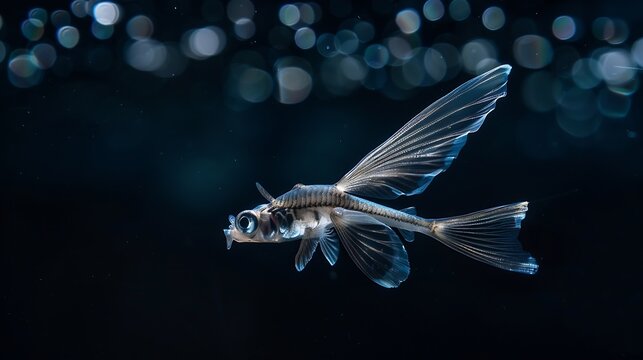 California Flying Fish Cypselurus californicus on the surface at night : Generative AI