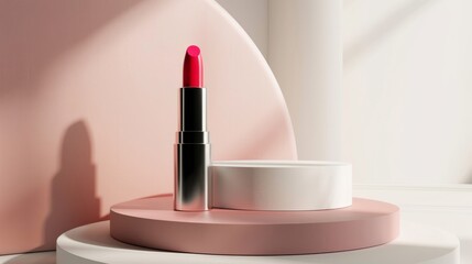 round podium with lipstick for ads