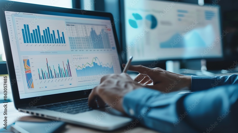 Fototapete business intelligence and data analysis concept analyst team working on financial data analysis dash