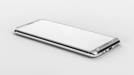 Mobile phone with a white display against a white background, side view