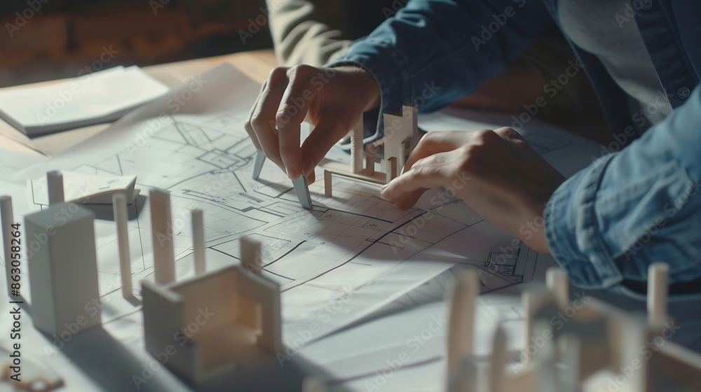 Fototapete architects engineers designers working on concepts planning blueprints brainstorming coming up with 