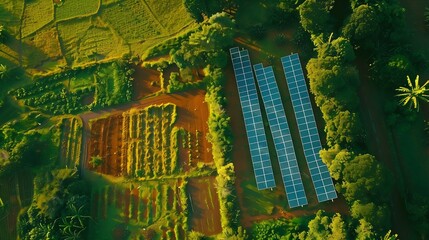 solar panels on the field for agriculture developing rural areas and cities in africa : Generative AI