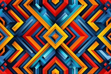 A vibrant geometric pattern with intricate shapes and lines