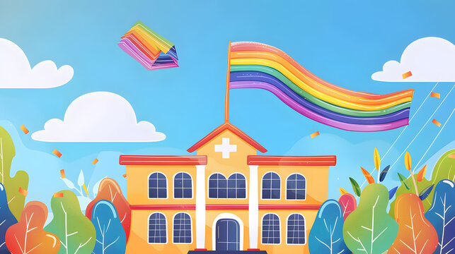 Inclusive LGBTQ education and awareness are being promoted in a vibrant classroom, where students diverse backgrounds engage in open discussions.The room is filled with colorful posters that celebrate