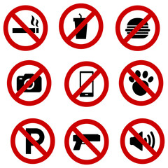 Prohibition signs set isolated on transparent background.