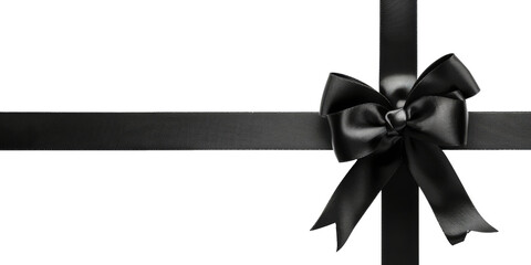 Black Bow with Black Ribbon. Black Ribbon with Gift Bow on Isolated Background