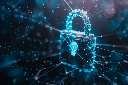 Internet digital security technology concept. Padlock lockup icon on blue background. Generative AI.