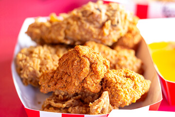 Fried chicken spicy in plate blur background